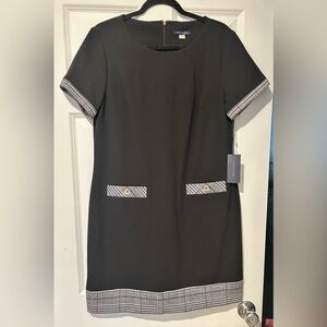 NWT Tommy Hilfiger Black Shift Dress with Houndstooth Accents